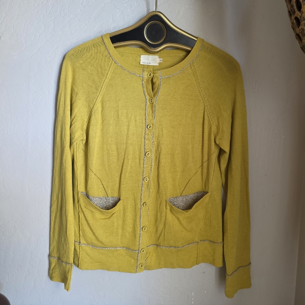 Margaret O'Leary Yellow Button-Up Sweater‎ Cardigan Linen/Silk BLend Size Medium